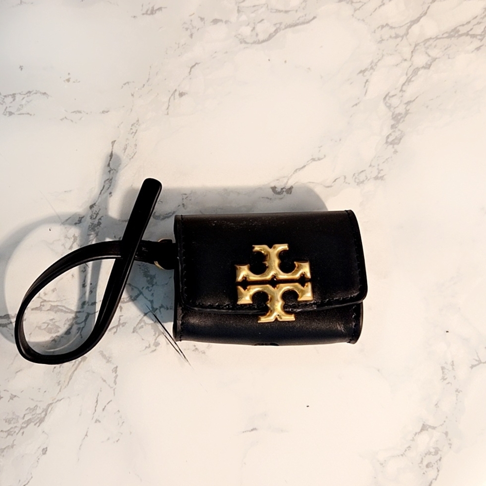 Black Leather Air Pod Case with Gold Logo